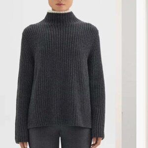 Theory Karenia Turtleneck Felted Wool Cashmere Ribbed‎ Sweater Gray L
